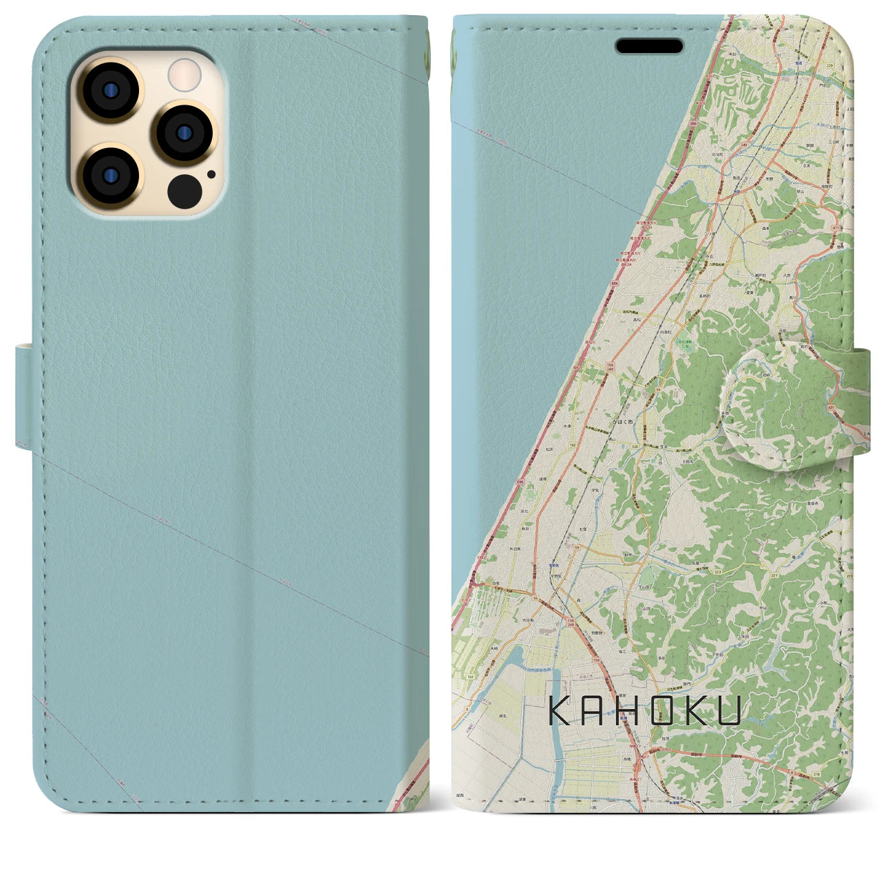 【かほく（石川県）】地図柄iPhoneケース（手帳タイプ）ナチュラル・iPhone 12 Pro Max 用