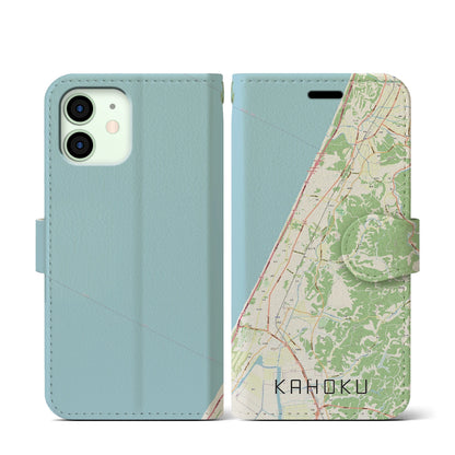 【かほく（石川県）】地図柄iPhoneケース（手帳タイプ）ナチュラル・iPhone 12 mini 用