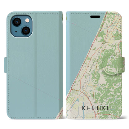 【かほく（石川県）】地図柄iPhoneケース（手帳タイプ）ナチュラル・iPhone 13 用