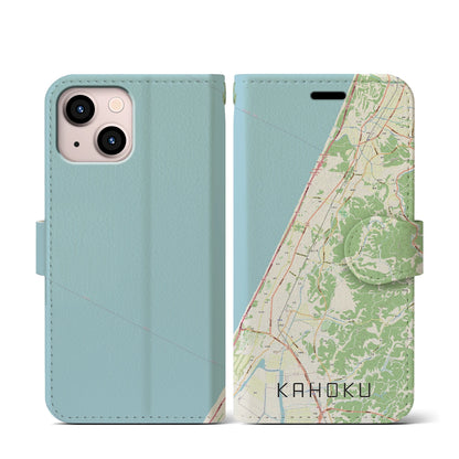 【かほく（石川県）】地図柄iPhoneケース（手帳タイプ）ナチュラル・iPhone 13 mini 用