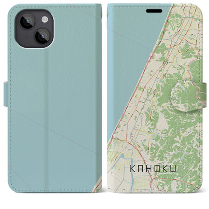 【かほく（石川県）】地図柄iPhoneケース（手帳タイプ）ナチュラル・iPhone 14 Plus 用