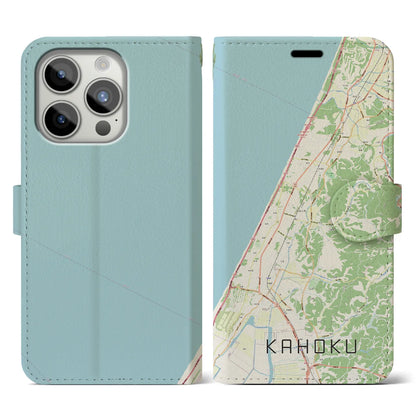 【かほく（石川県）】地図柄iPhoneケース（手帳タイプ）ナチュラル・iPhone 15 Pro 用