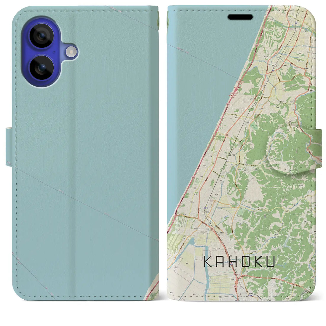 【かほく(石川県)】地図柄iPhoneケース(手帳タイプ)ナチュラル・iPhone 16 Pro Max 用