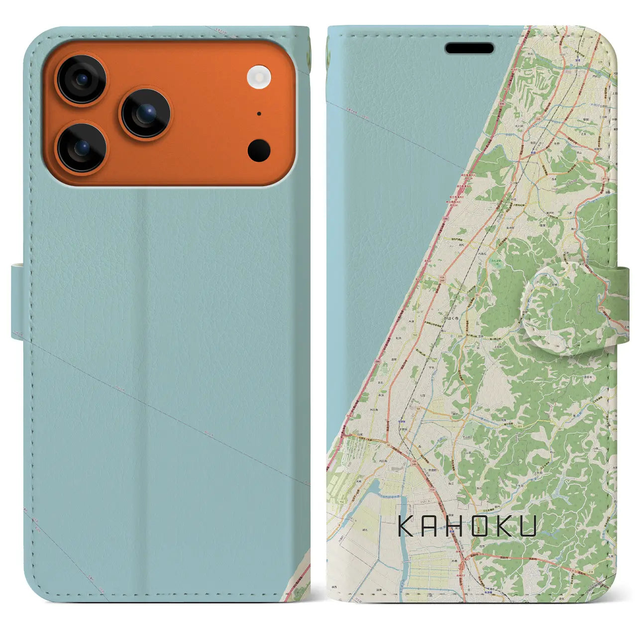 【かほく（石川県）】地図柄iPhoneケース（手帳タイプ）