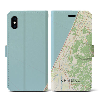 【かほく（石川県）】地図柄iPhoneケース（手帳タイプ）ナチュラル・iPhone XS / X 用