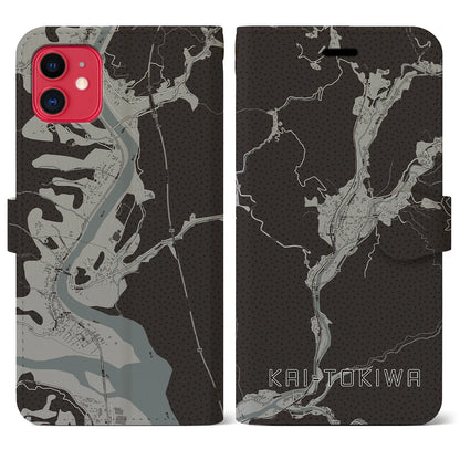 【甲斐常葉（山梨県）】地図柄iPhoneケース（手帳タイプ）モノトーン・iPhone 11 用