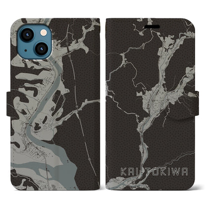 【甲斐常葉（山梨県）】地図柄iPhoneケース（手帳タイプ）モノトーン・iPhone 13 用