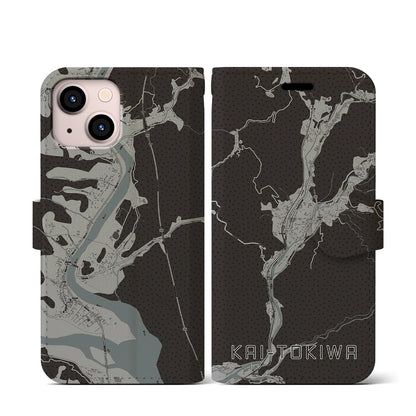 【甲斐常葉（山梨県）】地図柄iPhoneケース（手帳タイプ）モノトーン・iPhone 13 mini 用