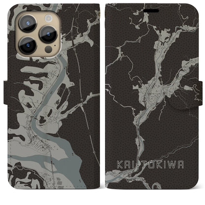 【甲斐常葉（山梨県）】地図柄iPhoneケース（手帳タイプ）モノトーン・iPhone 14 Pro Max 用