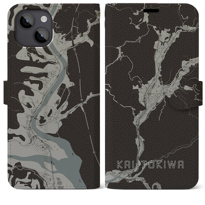 【甲斐常葉（山梨県）】地図柄iPhoneケース（手帳タイプ）モノトーン・iPhone 14 Plus 用