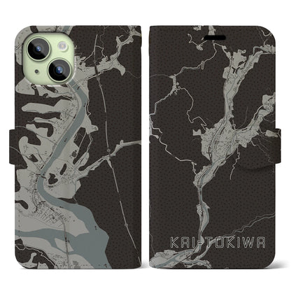 【甲斐常葉（山梨県）】地図柄iPhoneケース（手帳タイプ）モノトーン・iPhone 15 用