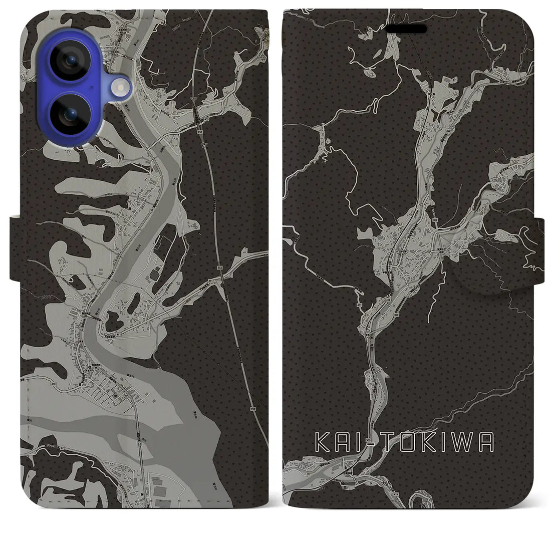 【甲斐常葉(山梨県)】地図柄iPhoneケース(手帳タイプ)モノトーン・iPhone 16 Pro Max 用