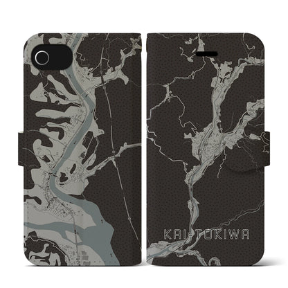 【甲斐常葉（山梨県）】地図柄iPhoneケース（手帳タイプ）モノトーン・iPhone SE（第3 / 第2世代） / 8 / 7 / 6s / 6 用