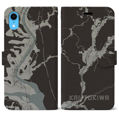 【甲斐常葉（山梨県）】地図柄iPhoneケース（手帳タイプ）モノトーン・iPhone XR 用