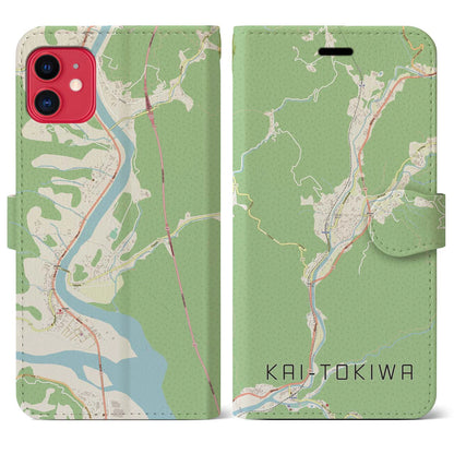 【甲斐常葉（山梨県）】地図柄iPhoneケース（手帳タイプ）ナチュラル・iPhone 11 用