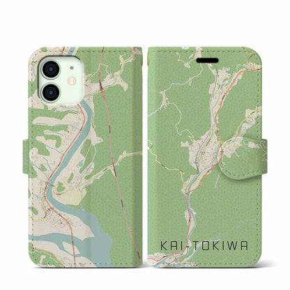【甲斐常葉（山梨県）】地図柄iPhoneケース（手帳タイプ）ナチュラル・iPhone 12 mini 用