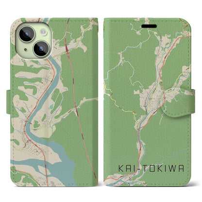 【甲斐常葉（山梨県）】地図柄iPhoneケース（手帳タイプ）ナチュラル・iPhone 15 用