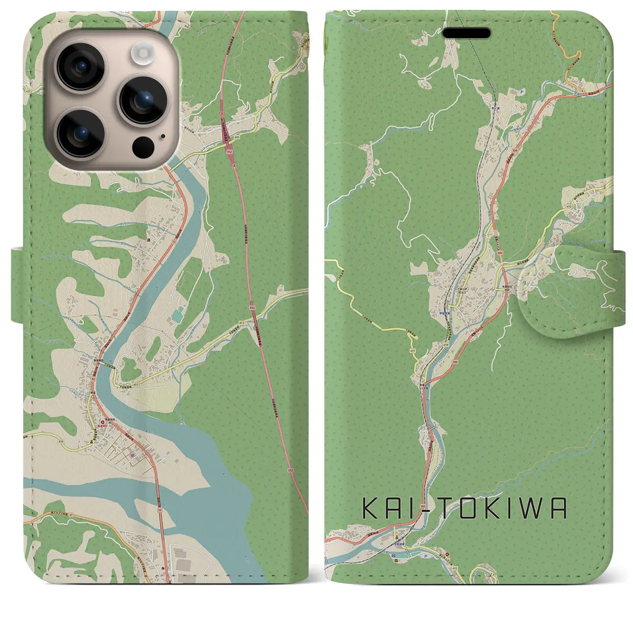 【甲斐常葉（山梨県）】地図柄iPhoneケース（手帳タイプ）ナチュラル・iPhone 16 Plus 用