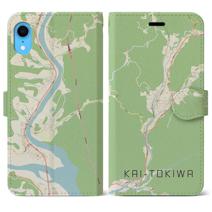 【甲斐常葉（山梨県）】地図柄iPhoneケース（手帳タイプ）ナチュラル・iPhone XR 用