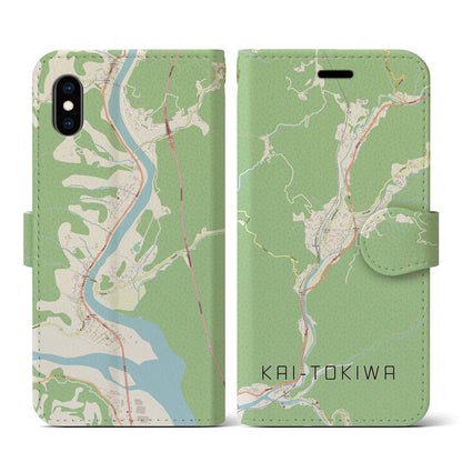 【甲斐常葉（山梨県）】地図柄iPhoneケース（手帳タイプ）ナチュラル・iPhone XS / X 用