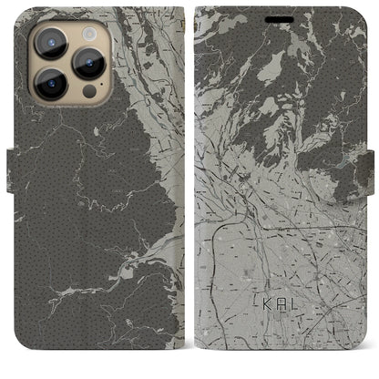 【甲斐（山梨県）】地図柄iPhoneケース（手帳タイプ）モノトーン・iPhone 14 Pro Max 用