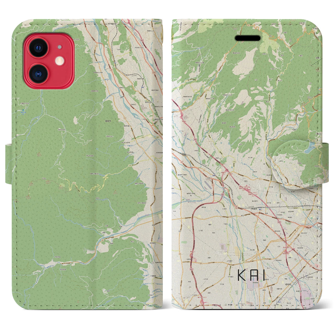 【甲斐（山梨県）】地図柄iPhoneケース（手帳タイプ）ナチュラル・iPhone 11 用