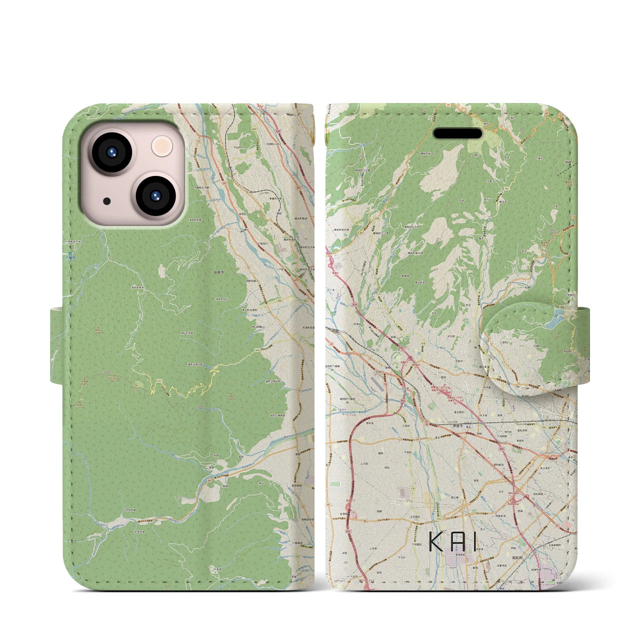 【甲斐（山梨県）】地図柄iPhoneケース（手帳タイプ）ナチュラル・iPhone 13 mini 用