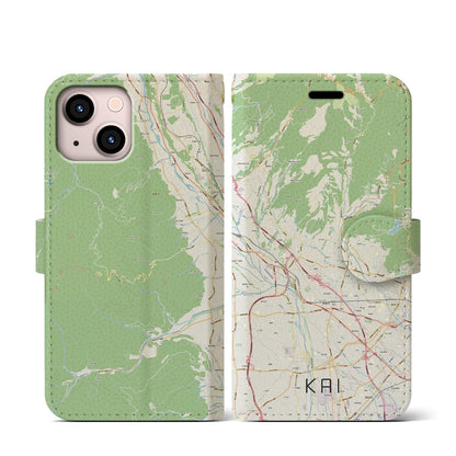 【甲斐（山梨県）】地図柄iPhoneケース（手帳タイプ）ナチュラル・iPhone 13 mini 用