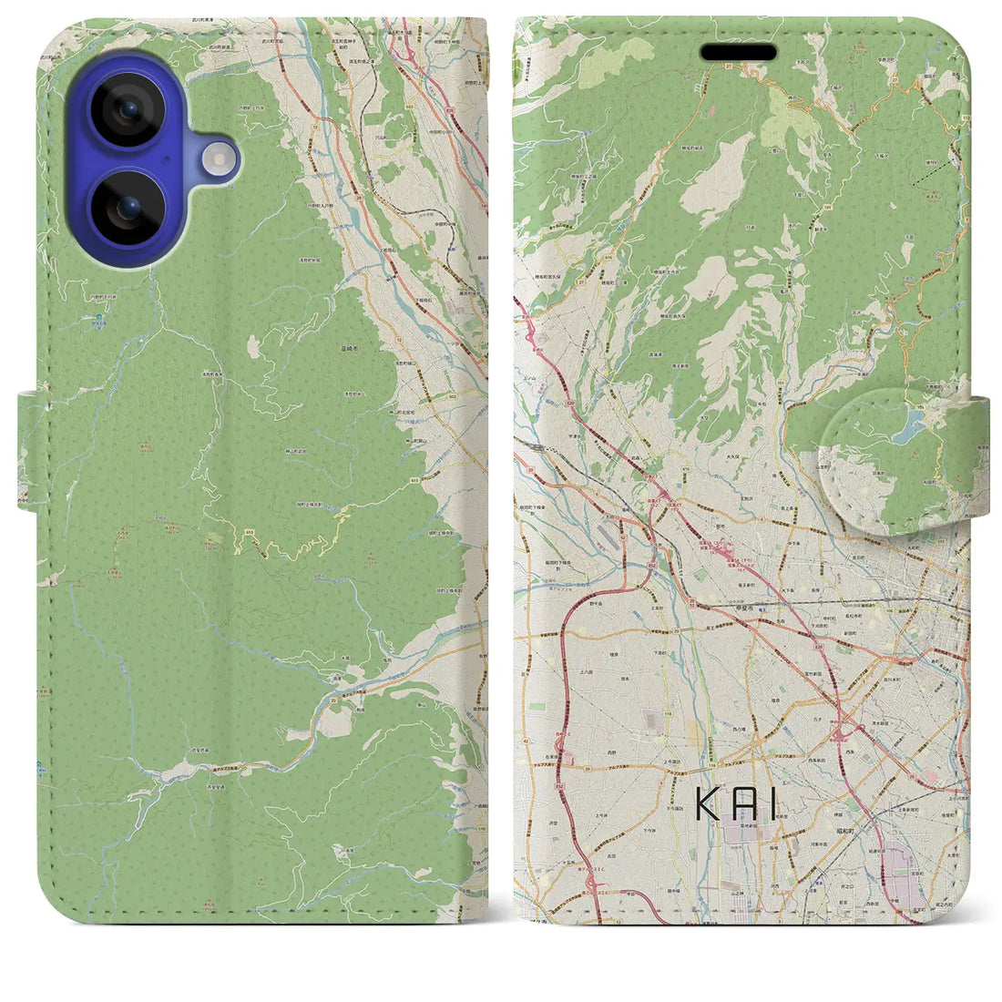 【甲斐（山梨県）】地図柄iPhoneケース（手帳タイプ）ナチュラル・iPhone 16 Pro Max 用