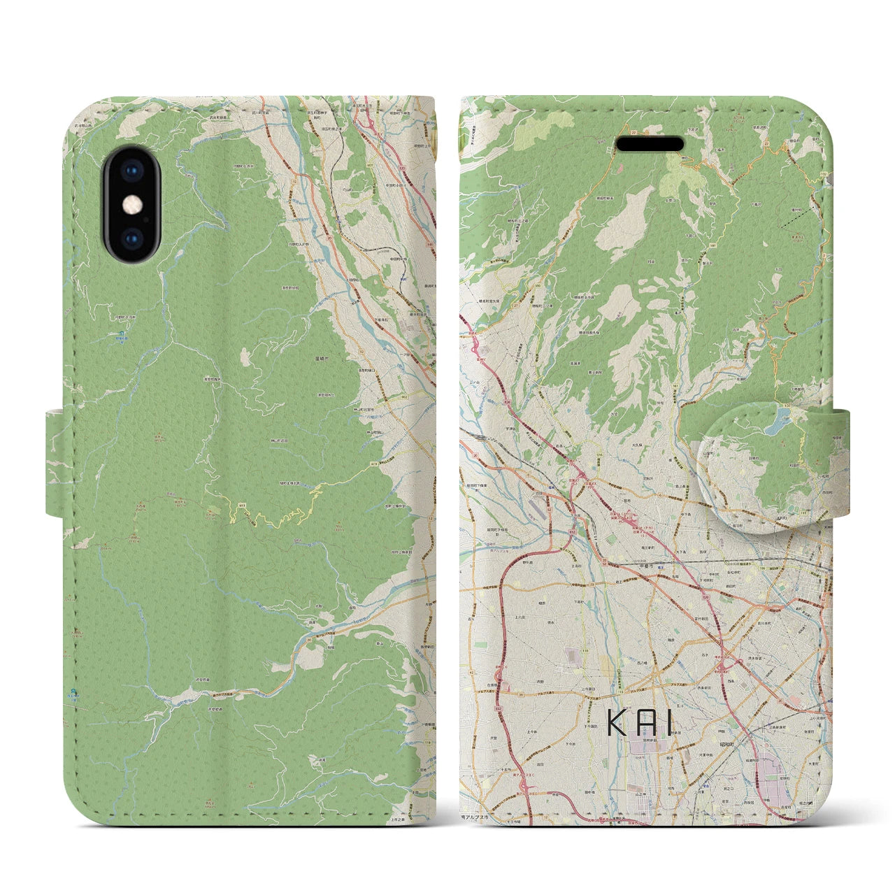 【甲斐（山梨県）】地図柄iPhoneケース（手帳タイプ）ナチュラル・iPhone XS / X 用