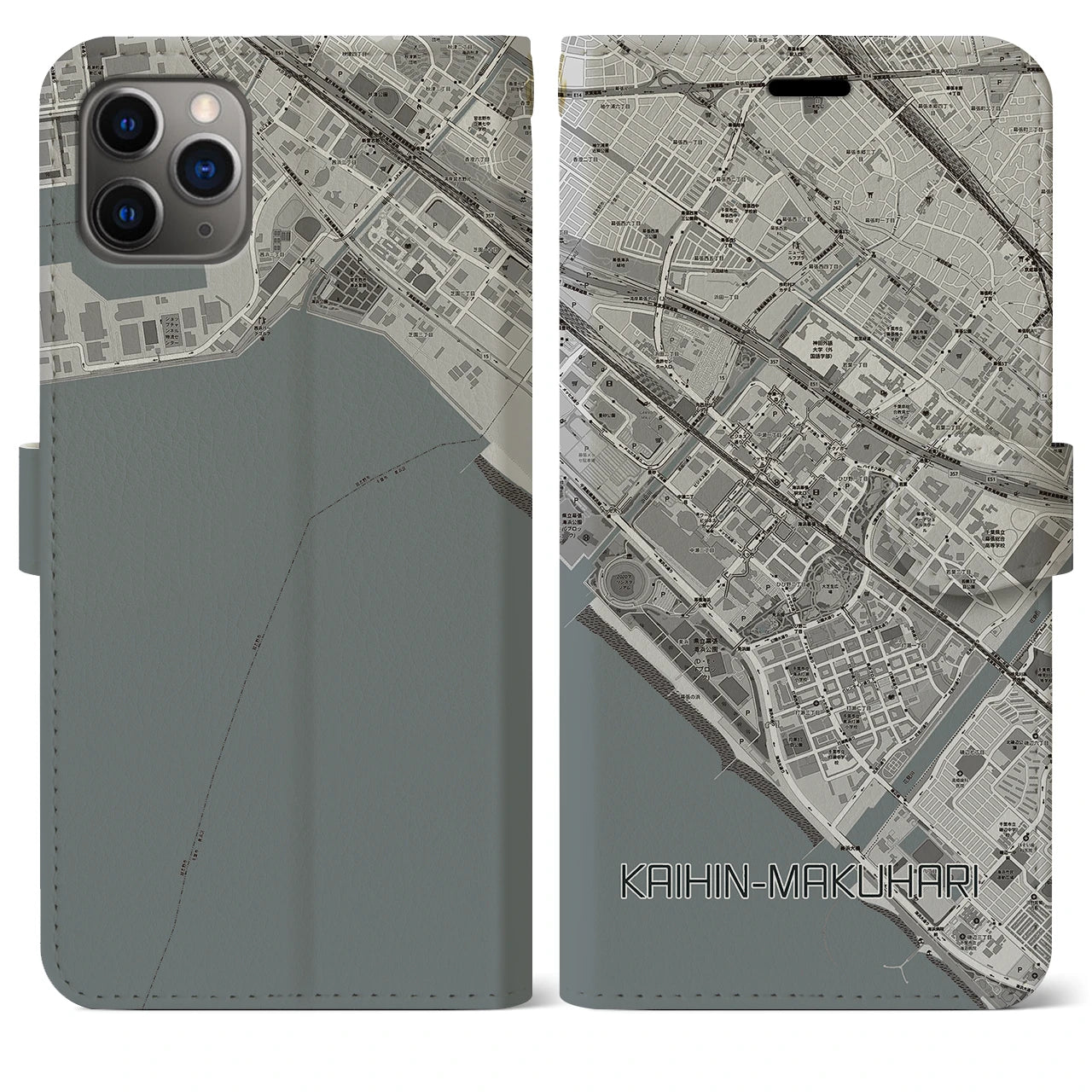 【海浜幕張】地図柄iPhoneケース（手帳両面タイプ・モノトーン）iPhone 11 Pro Max 用