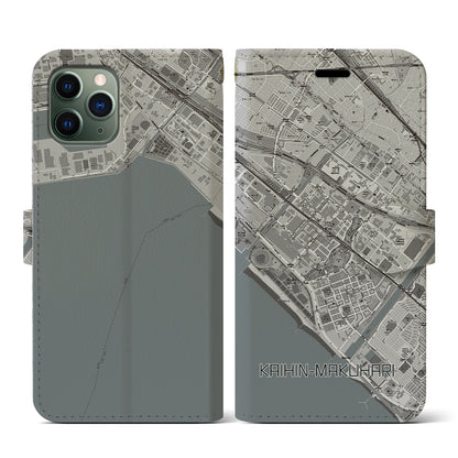 【海浜幕張（千葉県）】地図柄iPhoneケース（手帳タイプ）モノトーン・iPhone 11 Pro 用