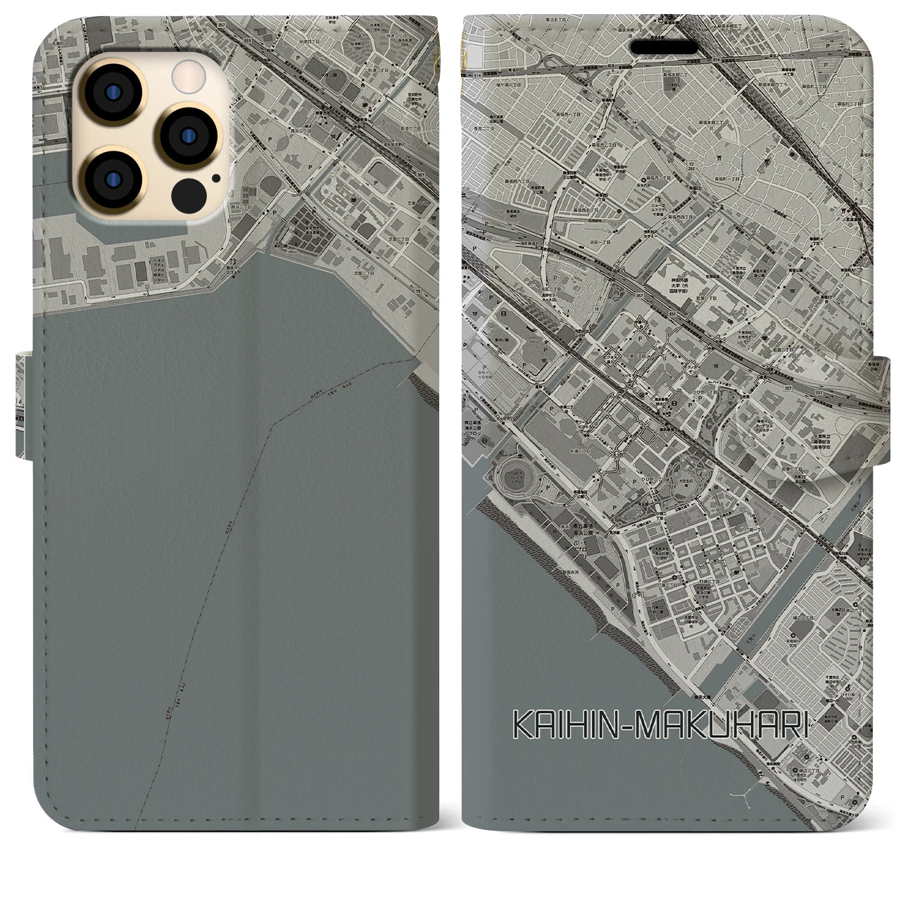 【海浜幕張】地図柄iPhoneケース（手帳両面タイプ・モノトーン）iPhone 12 Pro Max 用