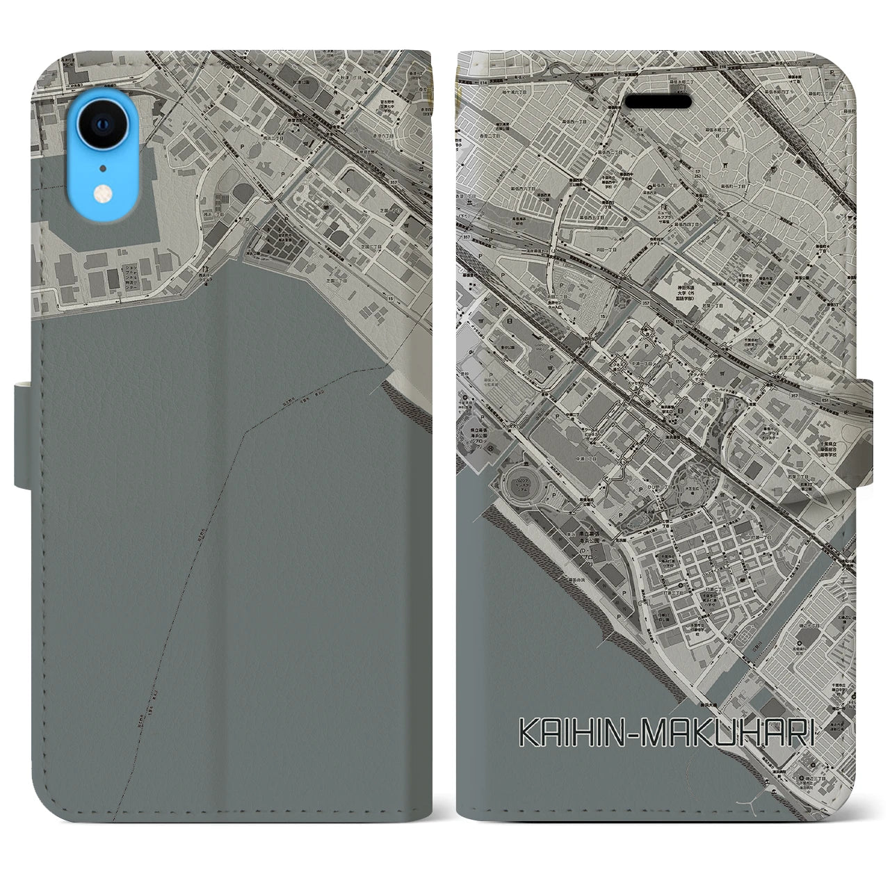 【海浜幕張】地図柄iPhoneケース（手帳両面タイプ・モノトーン）iPhone XR 用