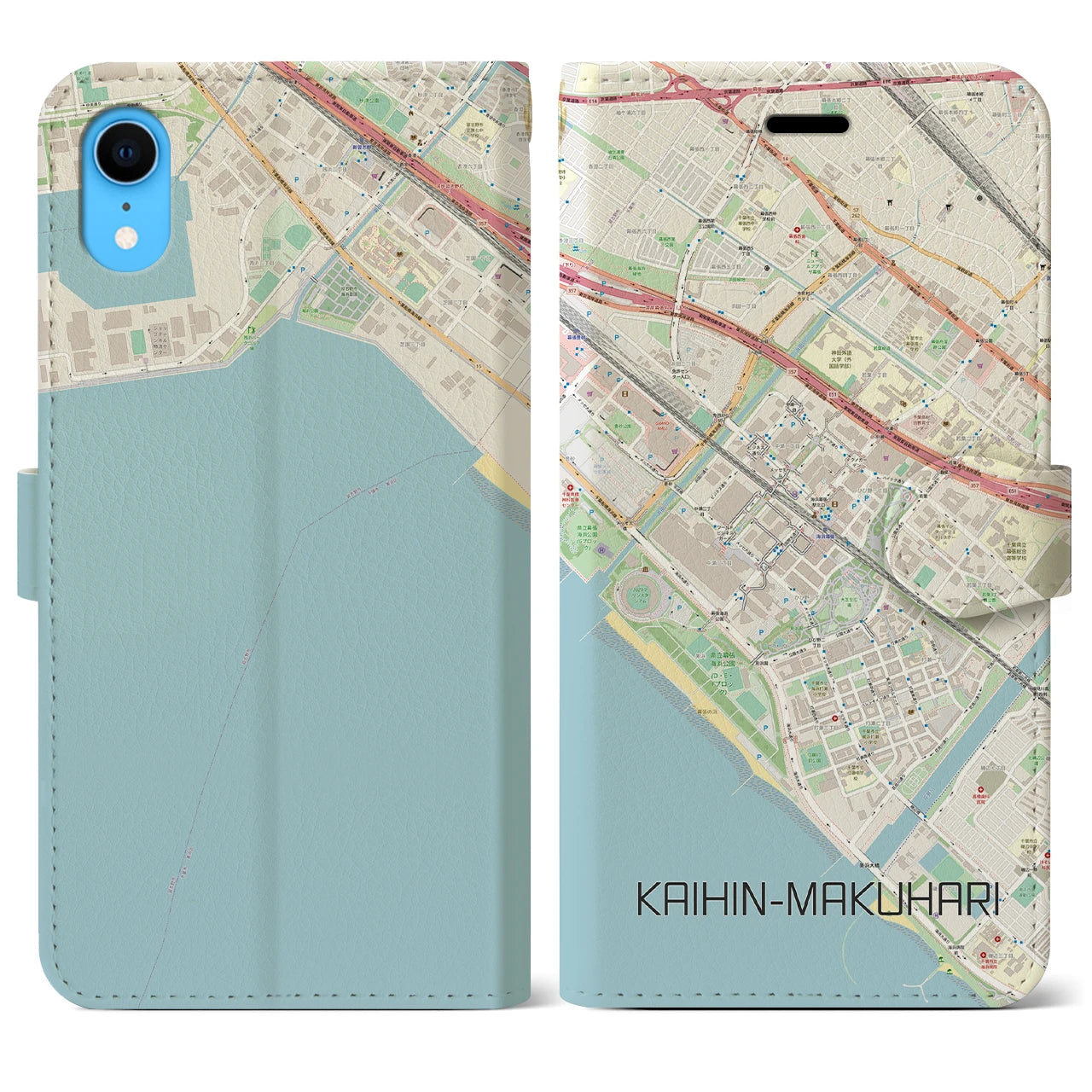 【海浜幕張（千葉県）】地図柄iPhoneケース（手帳タイプ）ナチュラル・iPhone XR 用