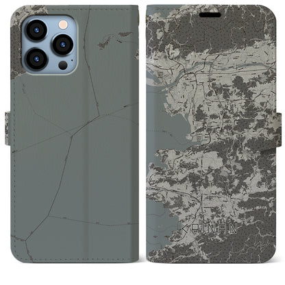 【海南（和歌山県）】地図柄iPhoneケース（手帳タイプ）モノトーン・iPhone 13 Pro Max 用