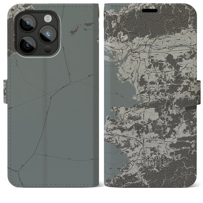 【海南（和歌山県）】地図柄iPhoneケース（手帳タイプ）モノトーン・iPhone 15 Pro Max 用