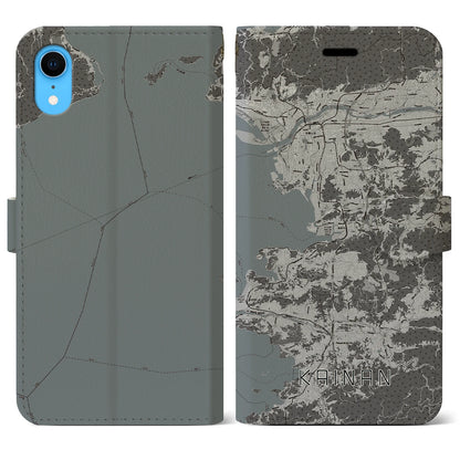 【海南（和歌山県）】地図柄iPhoneケース（手帳タイプ）モノトーン・iPhone XR 用