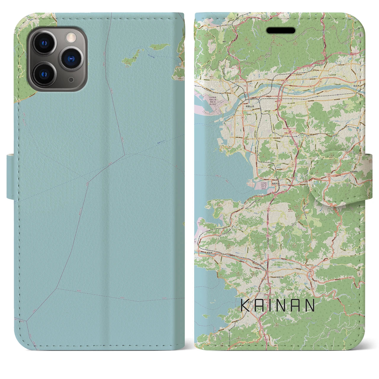 【海南（和歌山県）】地図柄iPhoneケース（手帳タイプ）ナチュラル・iPhone 11 Pro Max 用