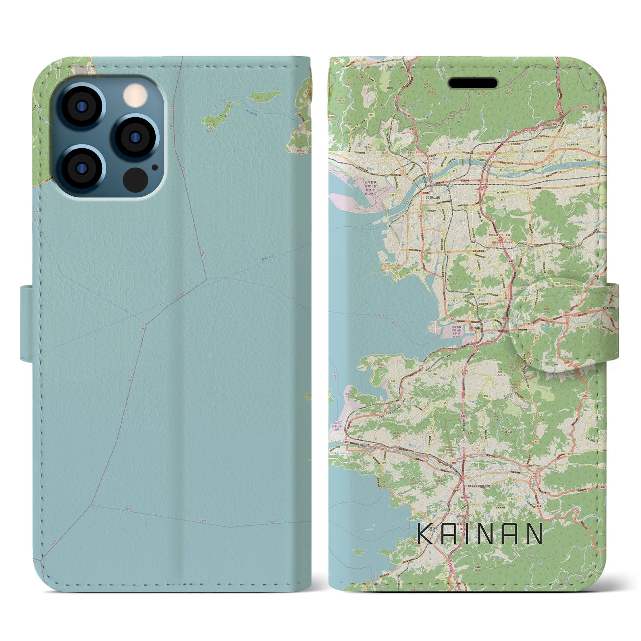 【海南（和歌山県）】地図柄iPhoneケース（手帳タイプ）ナチュラル・iPhone 12 / 12 Pro 用