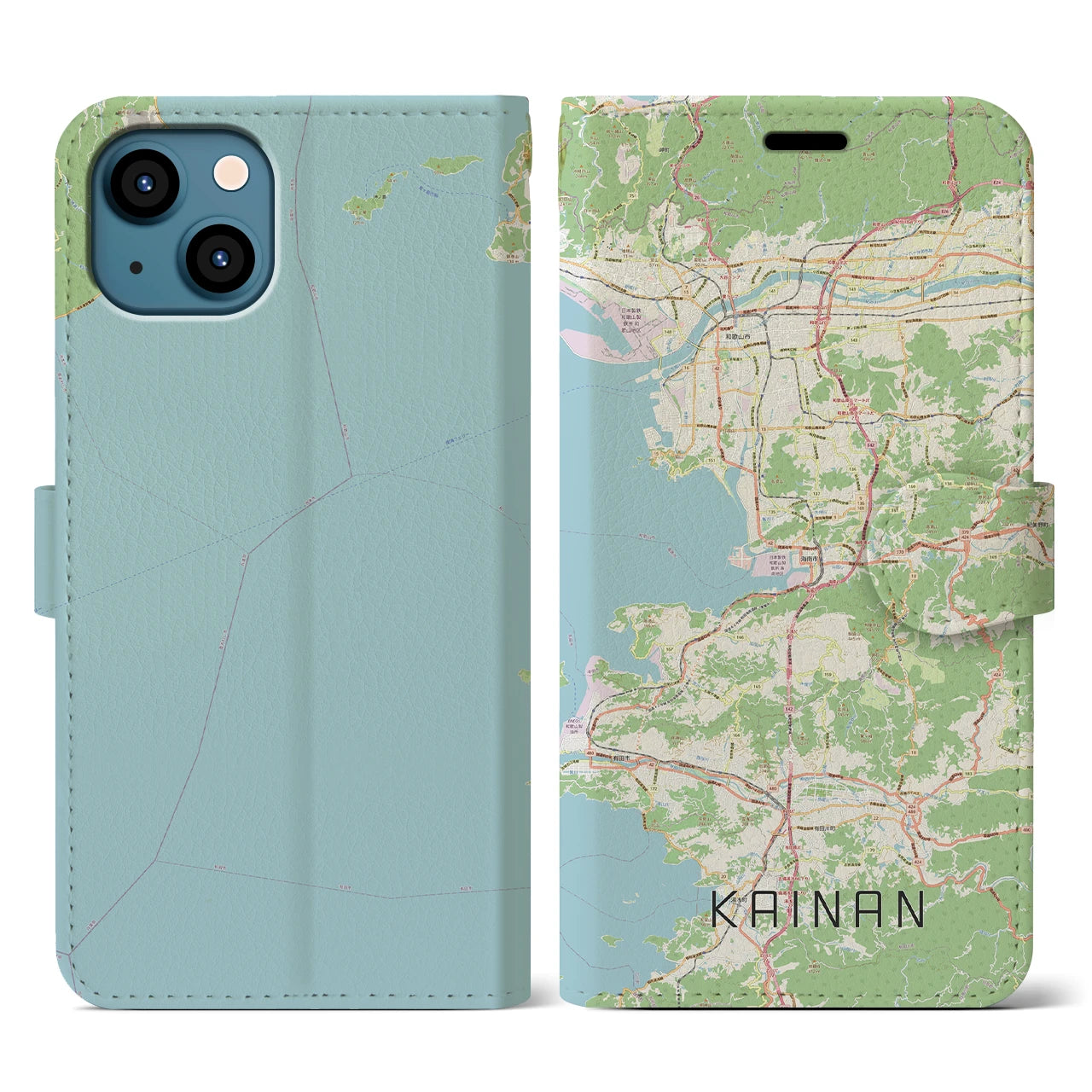 【海南（和歌山県）】地図柄iPhoneケース（手帳タイプ）ナチュラル・iPhone 13 用