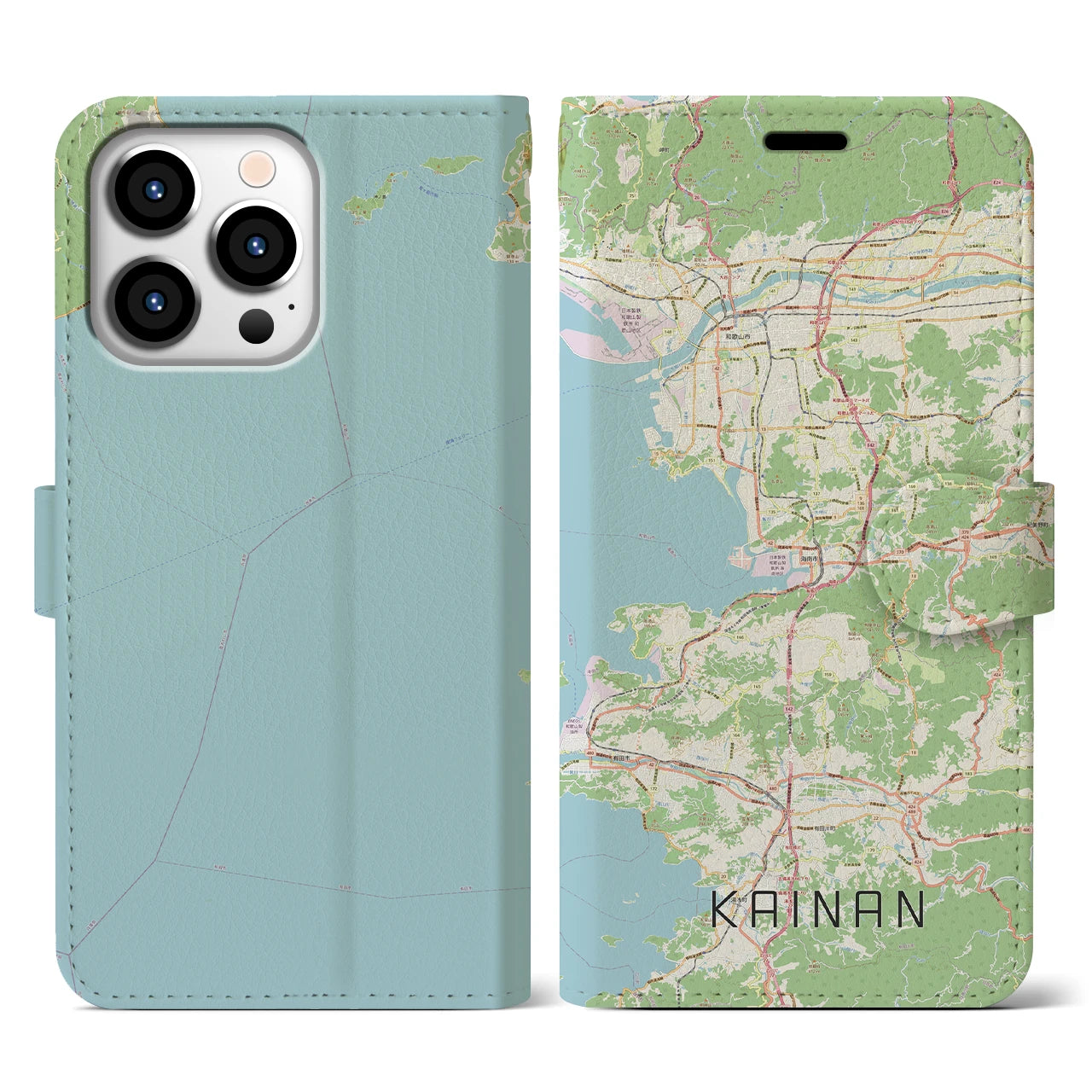 【海南（和歌山県）】地図柄iPhoneケース（手帳タイプ）ナチュラル・iPhone 13 Pro 用