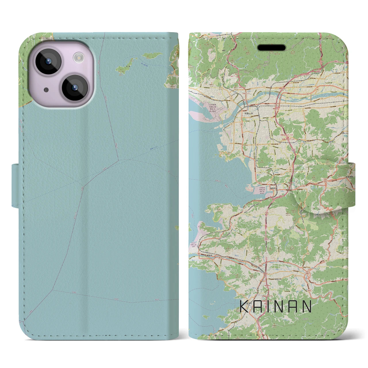 【海南（和歌山県）】地図柄iPhoneケース（手帳タイプ）ナチュラル・iPhone 14 用