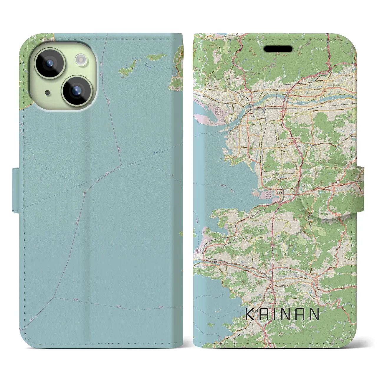 【海南（和歌山県）】地図柄iPhoneケース（手帳タイプ）ナチュラル・iPhone 15 用