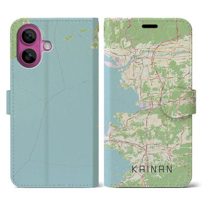 【海南（和歌山県）】地図柄iPhoneケース（手帳タイプ）ナチュラル・iPhone 16 Pro 用