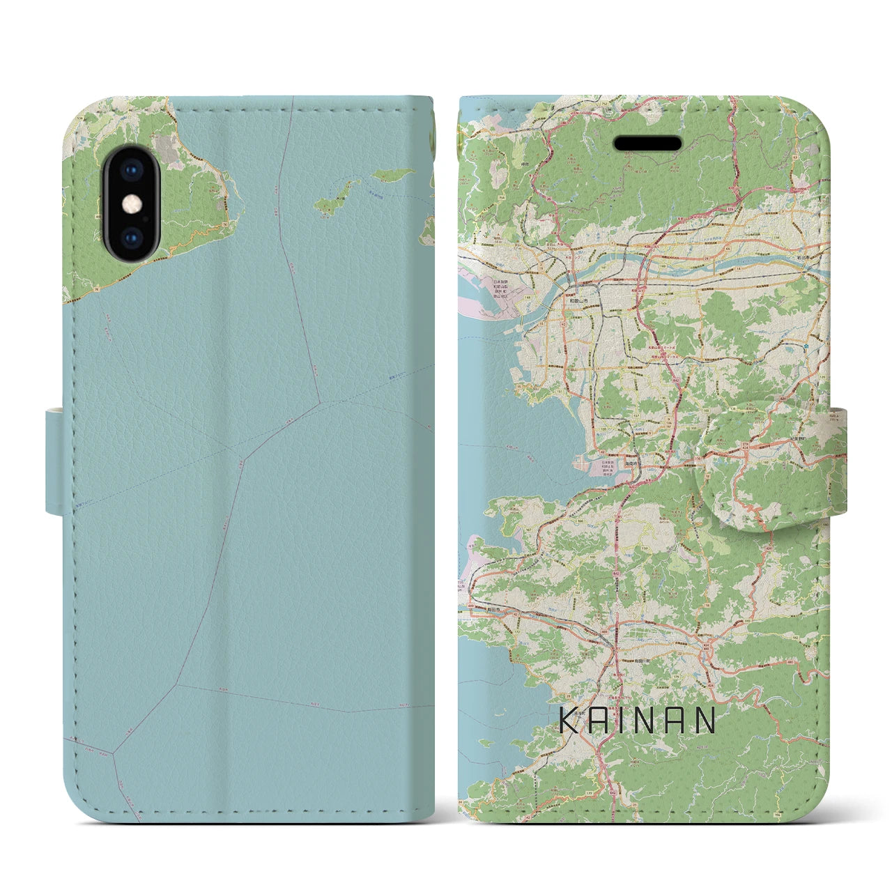 【海南（和歌山県）】地図柄iPhoneケース（手帳タイプ）ナチュラル・iPhone XS / X 用