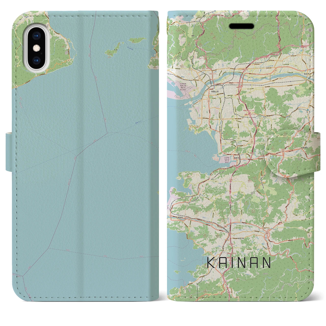 【海南（和歌山県）】地図柄iPhoneケース（手帳タイプ）ナチュラル・iPhone XS Max 用