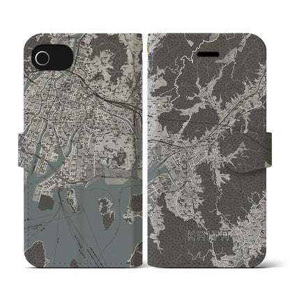 【海田（広島県）】地図柄iPhoneケース（手帳タイプ）モノトーン・iPhone SE（第3 / 第2世代） / 8 / 7 / 6s / 6 用