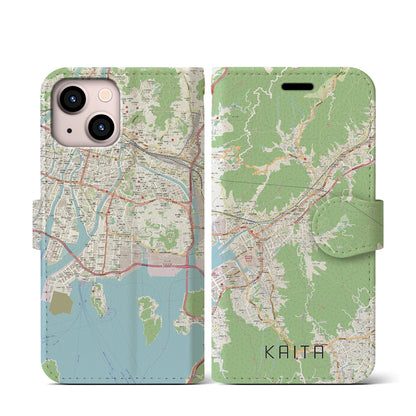【海田（広島県）】地図柄iPhoneケース（手帳タイプ）ナチュラル・iPhone 13 mini 用