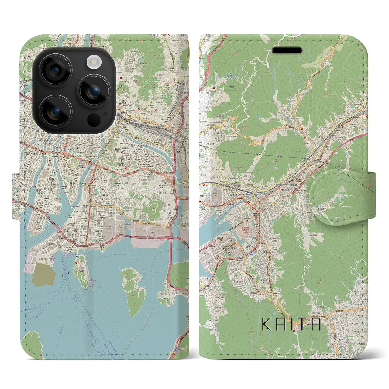 【海田（広島県）】地図柄iPhoneケース（手帳タイプ）ナチュラル・iPhone 16 用